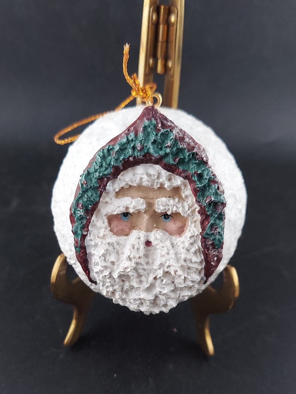 Belsnickle, Holiday Santa Face Hanging Ornament - White and Green